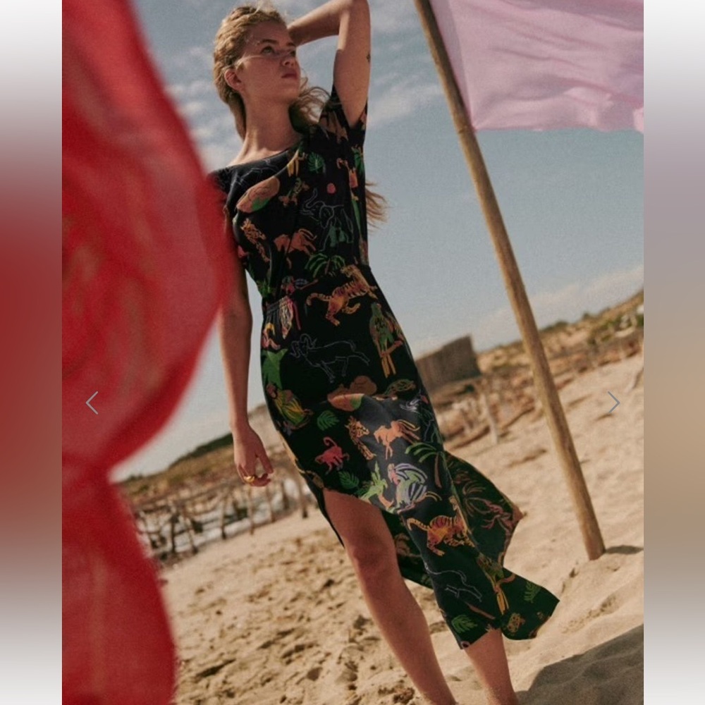 Sezane Black Maxi Dress with Colorful Animal Print - Picture 5 of 8